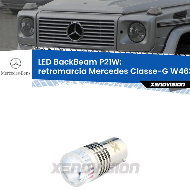 <strong>Retromarcia LED per Mercedes Classe-G</strong> W463 1991 - 2004. Lampada <strong>P21W</strong> canbus. Illumina a giorno con questo straordinario cannone LED a luminosità estrema.