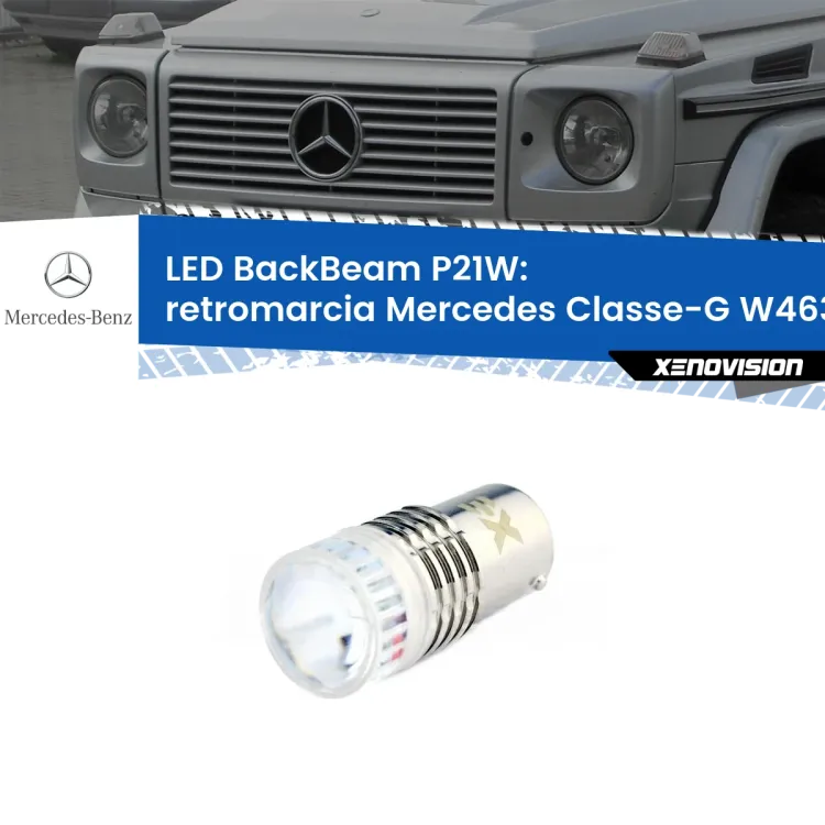 0 Retromarcia LED Mercedes Classe-G W463 1991 - 2004: P21W BackBeam <strong>Retromarcia LED per Mercedes Classe-G</strong> W463 1991 - 2004. Lampada <strong>P21W</strong> canbus. Illumina a giorno con questo straordinario cannone LED a luminosità estrema.