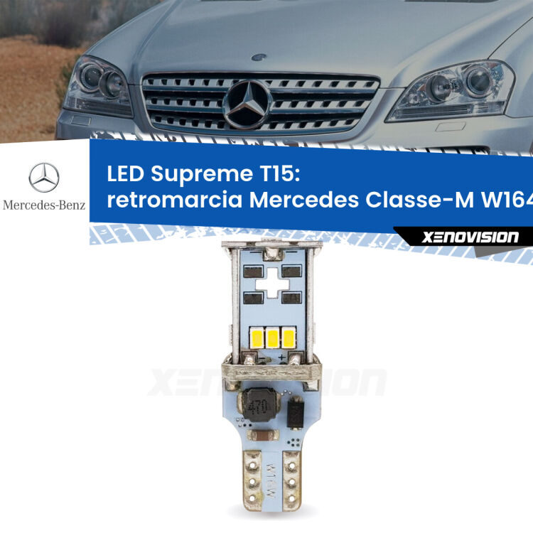 0 Retromarcia LED Mercedes Classe-M W164 restyling: T15 Supreme <strong>LED retromarcia per Mercedes Classe-M</strong> W164 restyling. 15 Chip CREE 3535, sviluppa un'incredibile potenza. Qualità Massima. Oltre 6W reali di pura potenza.