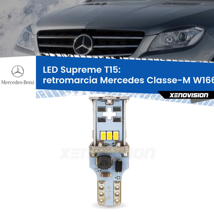 0 Retromarcia LED Mercedes Classe-M W166 2011 - 2015: T15 Supreme <strong>LED retromarcia per Mercedes Classe-M</strong> W166 2011 - 2015. 15 Chip CREE 3535, sviluppa un'incredibile potenza. Qualità Massima. Oltre 6W reali di pura potenza.