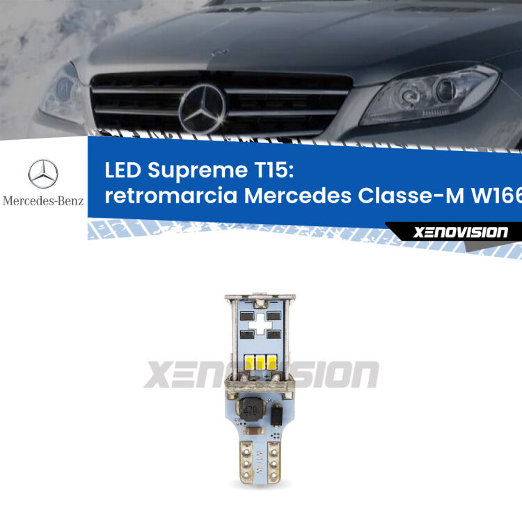 <strong>LED retromarcia per Mercedes Classe-M</strong> W166 2011 - 2015. 15 Chip CREE 3535, sviluppa un'incredibile potenza. Qualità Massima. Oltre 6W reali di pura potenza.