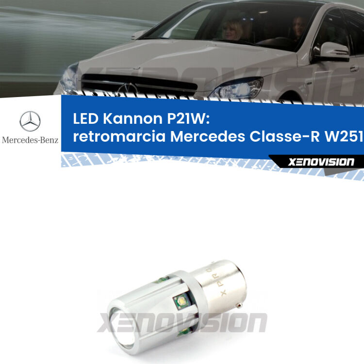 <strong>LED per Retromarcia Mercedes Classe-R W251, V251 2006 - 2009.</strong>Lampadina P21W con una poderosa illuminazione frontale rafforzata da 5 potenti chip laterali.