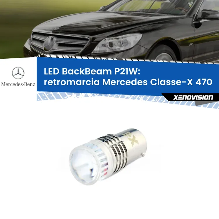 0 Retromarcia LED Mercedes Classe-X 470 2017 in poi: P21W BackBeam <strong>Retromarcia LED per Mercedes Classe-X</strong> 470 2017 in poi. Lampada <strong>P21W</strong> canbus. Illumina a giorno con questo straordinario cannone LED a luminosità estrema.