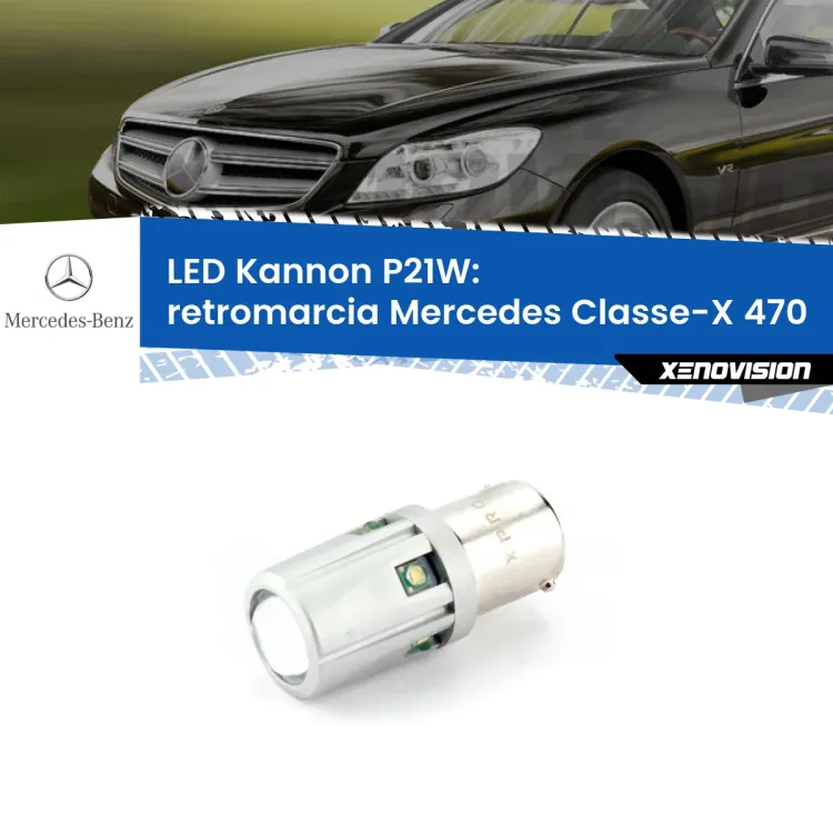 0 Retromarcia LED Mercedes Classe-X 470 2017 in poi: P21W Kannon <strong>LED per Retromarcia Mercedes Classe-X 470 2017 in poi.</strong>Lampadina P21W con una poderosa illuminazione frontale rafforzata da 5 potenti chip laterali.