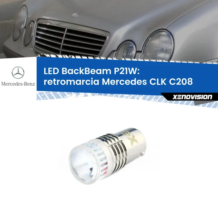 0 Retromarcia LED Mercedes CLK C208 1997 - 2002: P21W BackBeam <strong>Retromarcia LED per Mercedes CLK</strong> C208 1997 - 2002. Lampada <strong>P21W</strong> canbus. Illumina a giorno con questo straordinario cannone LED a luminosità estrema.