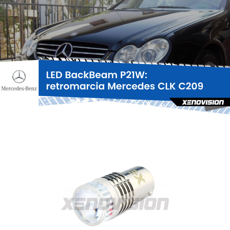 <strong>Retromarcia LED per Mercedes CLK</strong> C209 2002 - 2009. Lampada <strong>P21W</strong> canbus. Illumina a giorno con questo straordinario cannone LED a luminosità estrema.
