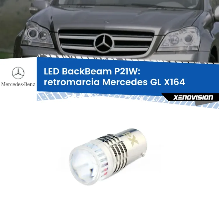 0 Retromarcia LED Mercedes GL X164 2006 - 2012: P21W BackBeam <strong>Retromarcia LED per Mercedes GL</strong> X164 2006 - 2012. Lampada <strong>P21W</strong> canbus. Illumina a giorno con questo straordinario cannone LED a luminosità estrema.