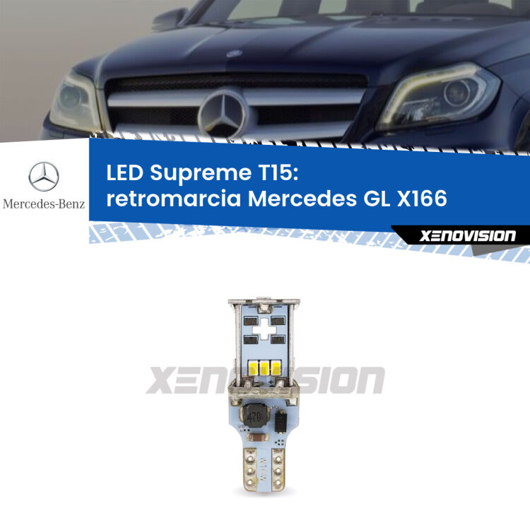 <strong>LED retromarcia per Mercedes GL</strong> X166 2012 - 2015. 15 Chip CREE 3535, sviluppa un'incredibile potenza. Qualità Massima. Oltre 6W reali di pura potenza.
