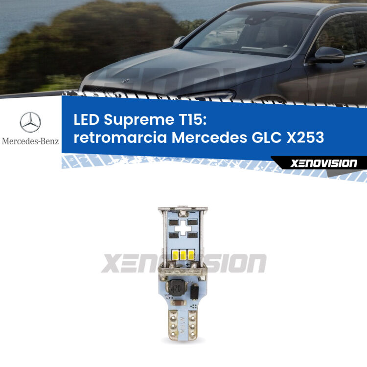 <strong>LED retromarcia per Mercedes GLC</strong> X253 2015 - 2019. 15 Chip CREE 3535, sviluppa un'incredibile potenza. Qualità Massima. Oltre 6W reali di pura potenza.
