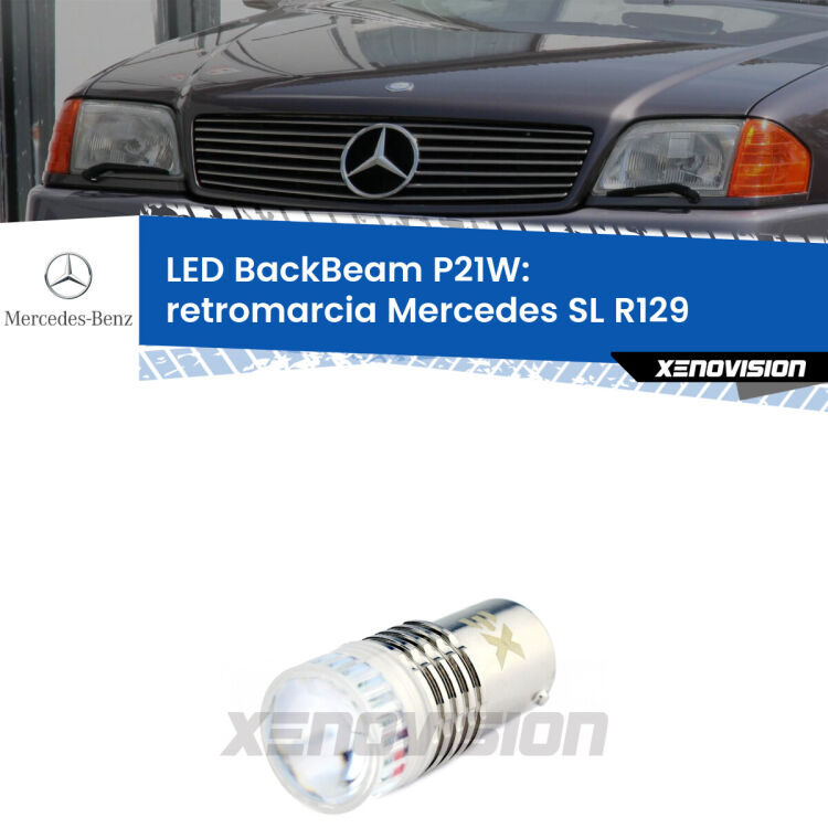 <strong>Retromarcia LED per Mercedes SL</strong> R129 1989 - 2001. Lampada <strong>P21W</strong> canbus. Illumina a giorno con questo straordinario cannone LED a luminosità estrema.