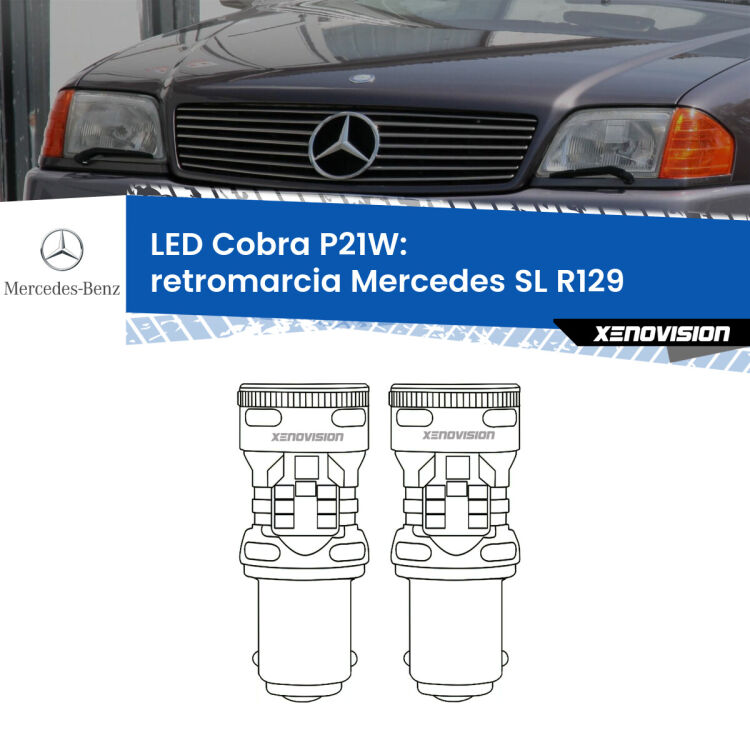 0 Retromarcia LED Mercedes SL R129 1989 - 2001: P21W Cobra <strong>Retromarcia LED no-spie per Mercedes SL</strong> R129 1989 - 2001. Coppia lampade <strong>P21W</strong> modello Cobra super-canbus, raffreddate a ventola.