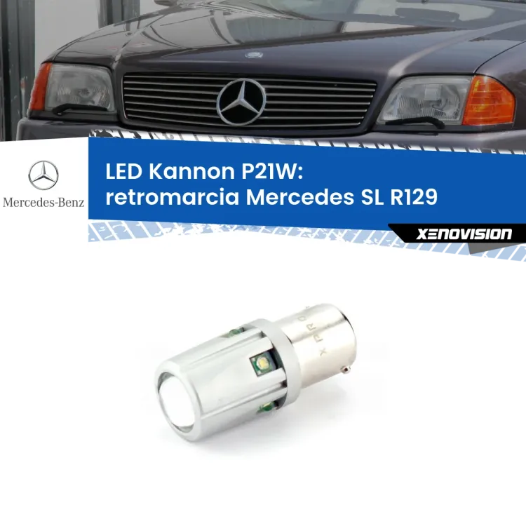0 Retromarcia LED Mercedes SL R129 1989 - 2001: P21W Kannon <strong>LED per Retromarcia Mercedes SL R129 1989 - 2001.</strong>Lampadina P21W con una poderosa illuminazione frontale rafforzata da 5 potenti chip laterali.