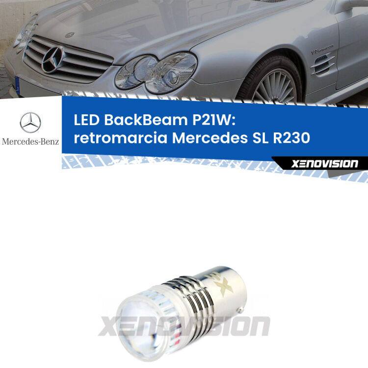 <strong>Retromarcia LED per Mercedes SL</strong> R230 2001 - 2012. Lampada <strong>P21W</strong> canbus. Illumina a giorno con questo straordinario cannone LED a luminosità estrema.
