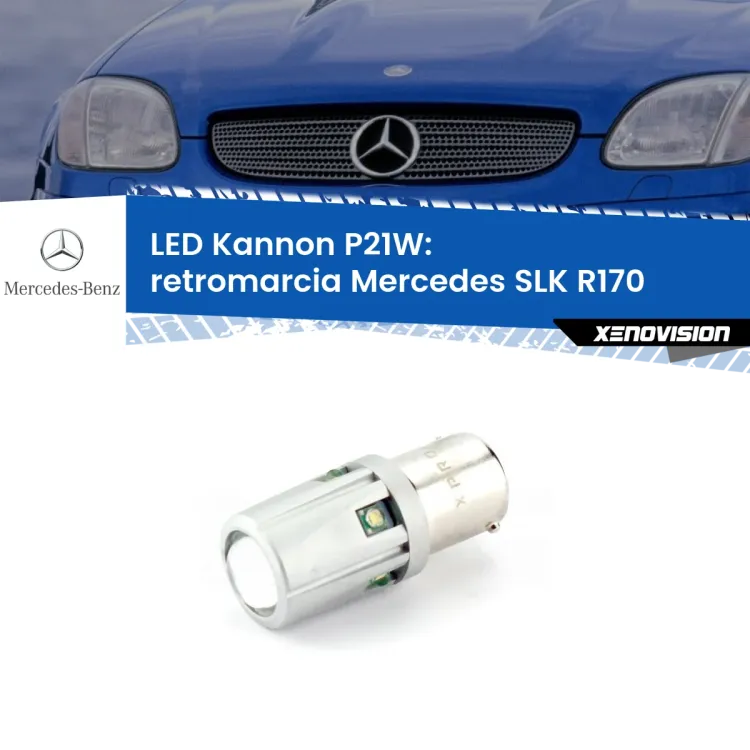 0 Retromarcia LED Mercedes SLK R170 1996 - 2004: P21W Kannon <strong>LED per Retromarcia Mercedes SLK R170 1996 - 2004.</strong>Lampadina P21W con una poderosa illuminazione frontale rafforzata da 5 potenti chip laterali.
