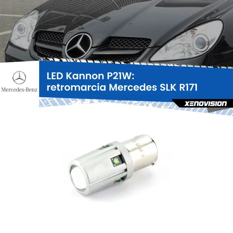 0 Retromarcia LED Mercedes SLK R171 2004 - 2011: P21W Kannon <strong>LED per Retromarcia Mercedes SLK R171 2004 - 2011.</strong>Lampadina P21W con una poderosa illuminazione frontale rafforzata da 5 potenti chip laterali.