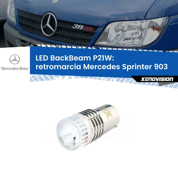 0 Retromarcia LED Mercedes Sprinter 903 1995 - 2006: P21W BackBeam <strong>Retromarcia LED per Mercedes Sprinter</strong> 903 1995 - 2006. Lampada <strong>P21W</strong> canbus. Illumina a giorno con questo straordinario cannone LED a luminosità estrema.