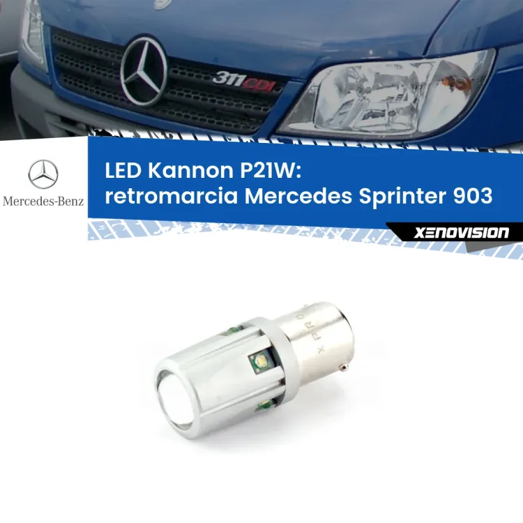 0 Retromarcia LED Mercedes Sprinter 903 1995 - 2006: P21W Kannon <strong>LED per Retromarcia Mercedes Sprinter 903 1995 - 2006.</strong>Lampadina P21W con una poderosa illuminazione frontale rafforzata da 5 potenti chip laterali.