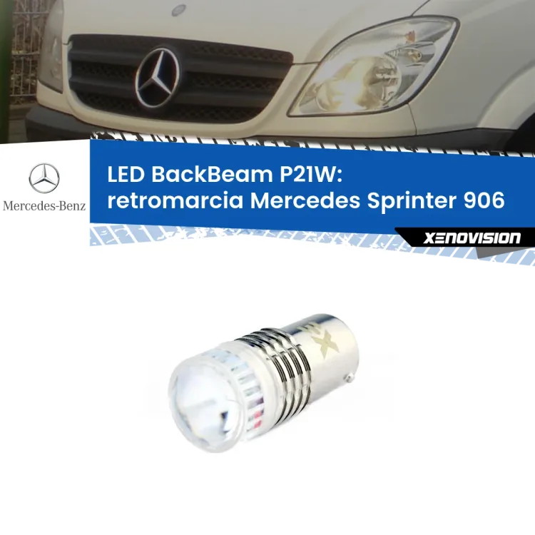 0 Retromarcia LED Mercedes Sprinter 906 2006 - 2018: P21W BackBeam <strong>Retromarcia LED per Mercedes Sprinter</strong> 906 2006 - 2018. Lampada <strong>P21W</strong> canbus. Illumina a giorno con questo straordinario cannone LED a luminosità estrema.
