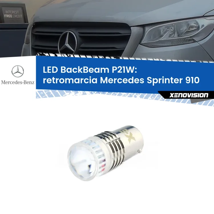 0 Retromarcia LED Mercedes Sprinter 910 2018 in poi: P21W BackBeam <strong>Retromarcia LED per Mercedes Sprinter</strong> 910 2018 in poi. Lampada <strong>P21W</strong> canbus. Illumina a giorno con questo straordinario cannone LED a luminosità estrema.