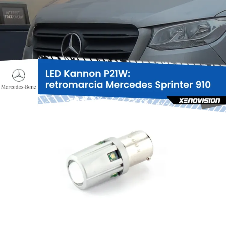 0 Retromarcia LED Mercedes Sprinter 910 2018 in poi: P21W Kannon <strong>LED per Retromarcia Mercedes Sprinter 910 2018 in poi.</strong>Lampadina P21W con una poderosa illuminazione frontale rafforzata da 5 potenti chip laterali.