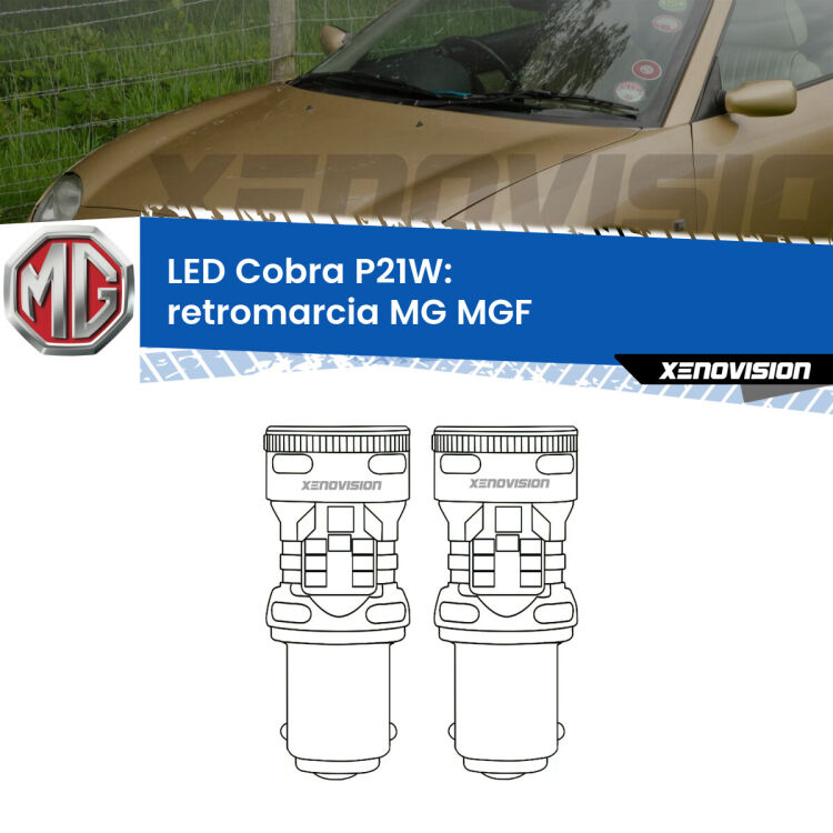 0 Retromarcia LED MG MGF  1995 - 2002: P21W Cobra <strong>Retromarcia LED no-spie per MG MGF</strong>  1995 - 2002. Coppia lampade <strong>P21W</strong> modello Cobra super-canbus, raffreddate a ventola.
