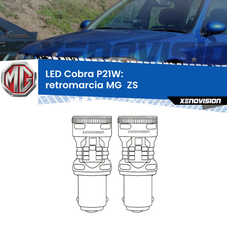 0 Retromarcia LED MG  ZS  2001 - 2005: P21W Cobra <strong>Retromarcia LED no-spie per MG  ZS</strong>  2001 - 2005. Coppia lampade <strong>P21W</strong> modello Cobra super-canbus, raffreddate a ventola.