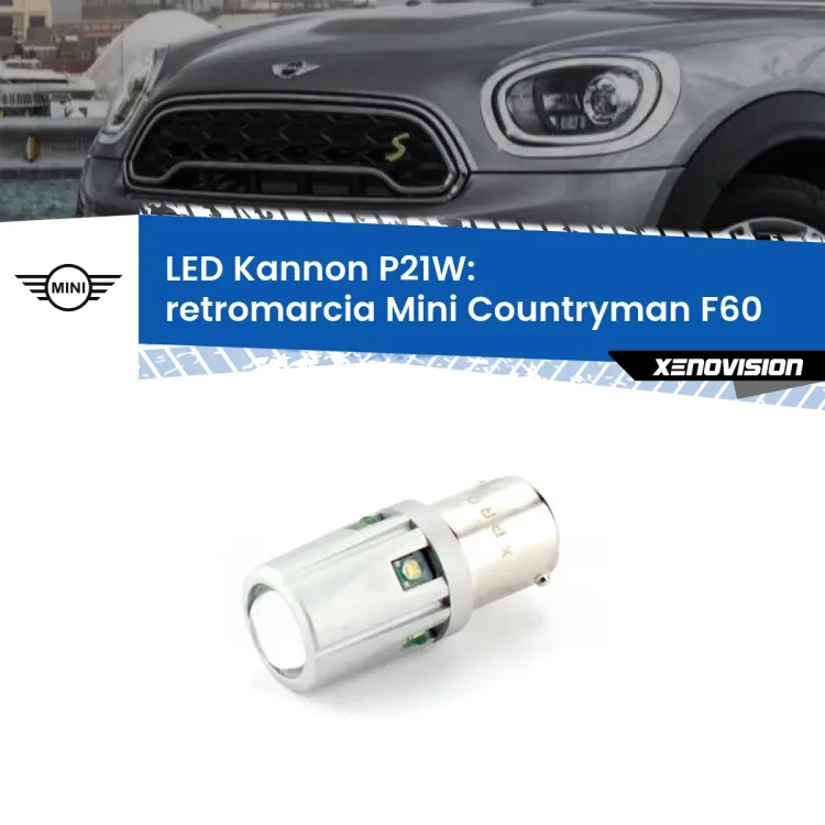 0 Retromarcia LED Mini Countryman F60 2016 - 2019: P21W Kannon <strong>LED per Retromarcia Mini Countryman F60 2016 - 2019.</strong>Lampadina P21W con una poderosa illuminazione frontale rafforzata da 5 potenti chip laterali.
