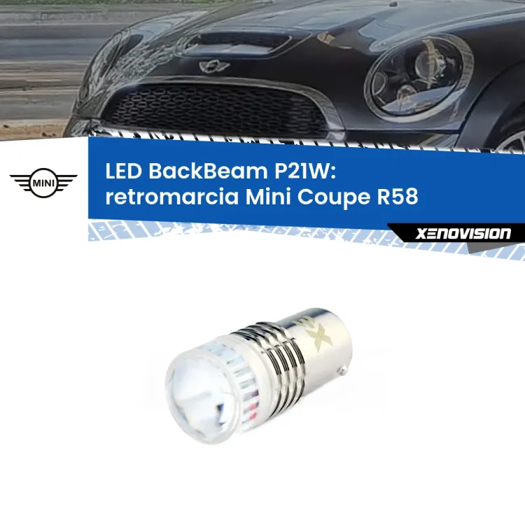 0 Retromarcia LED Mini Coupe R58 2011 - 2010: P21W BackBeam <strong>Retromarcia LED per Mini Coupe</strong> R58 2011 - 2010. Lampada <strong>P21W</strong> canbus. Illumina a giorno con questo straordinario cannone LED a luminosità estrema.