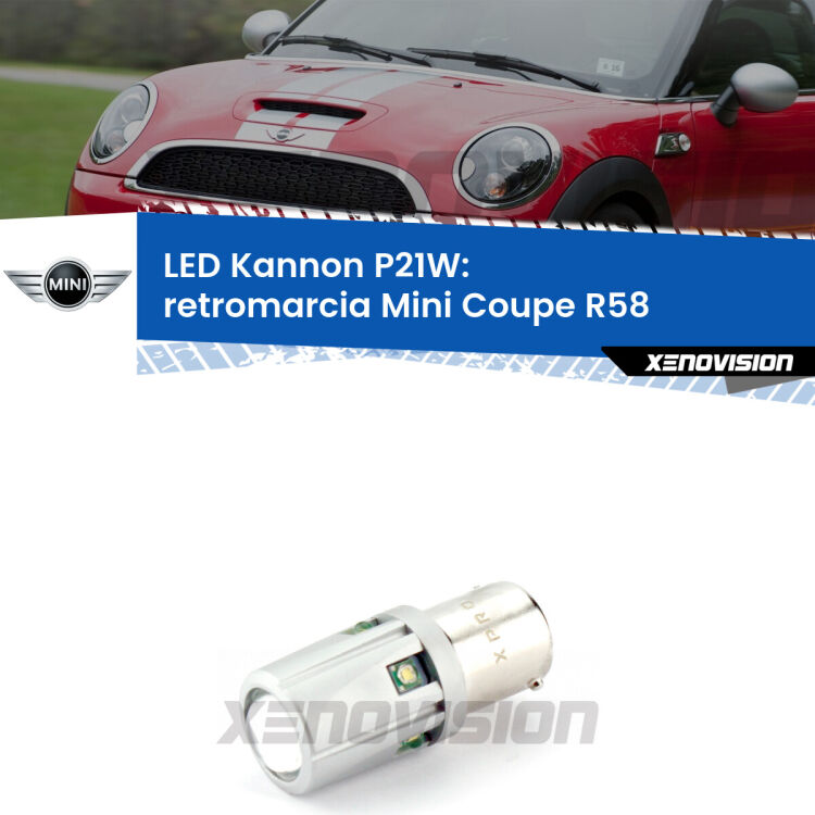 <strong>LED per Retromarcia Mini Coupe R58 2011 - 2010.</strong>Lampadina P21W con una poderosa illuminazione frontale rafforzata da 5 potenti chip laterali.
