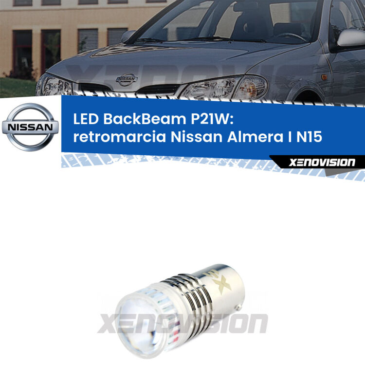 <strong>Retromarcia LED per Nissan Almera I</strong> N15 1995 - 2000. Lampada <strong>P21W</strong> canbus. Illumina a giorno con questo straordinario cannone LED a luminosità estrema.
