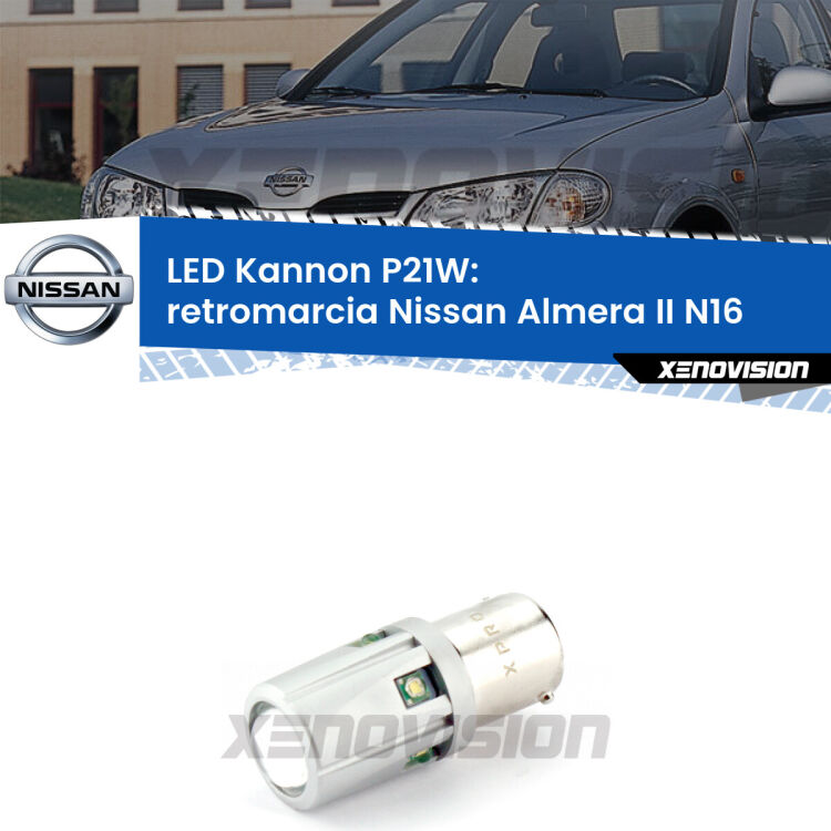 <strong>LED per Retromarcia Nissan Almera II N16 2000 - 2006.</strong>Lampadina P21W con una poderosa illuminazione frontale rafforzata da 5 potenti chip laterali.