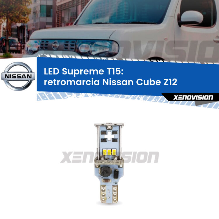 <strong>LED retromarcia per Nissan Cube</strong> Z12 2008 - 2012. 15 Chip CREE 3535, sviluppa un'incredibile potenza. Qualità Massima. Oltre 6W reali di pura potenza.