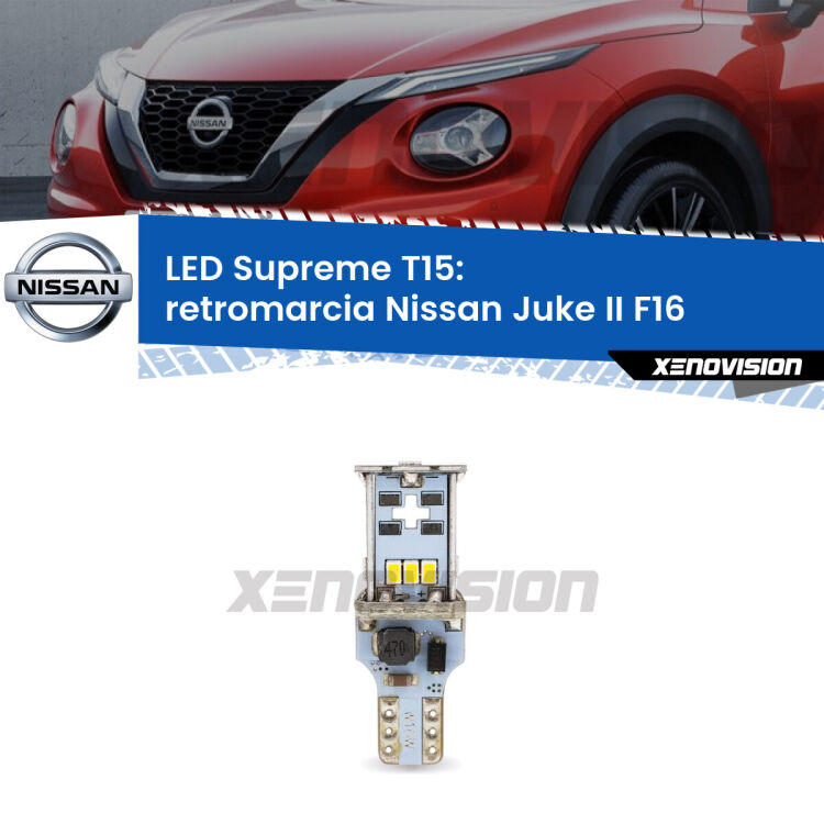 <strong>LED retromarcia per Nissan Juke II</strong> F16 2019 in poi. 15 Chip CREE 3535, sviluppa un'incredibile potenza. Qualità Massima. Oltre 6W reali di pura potenza.