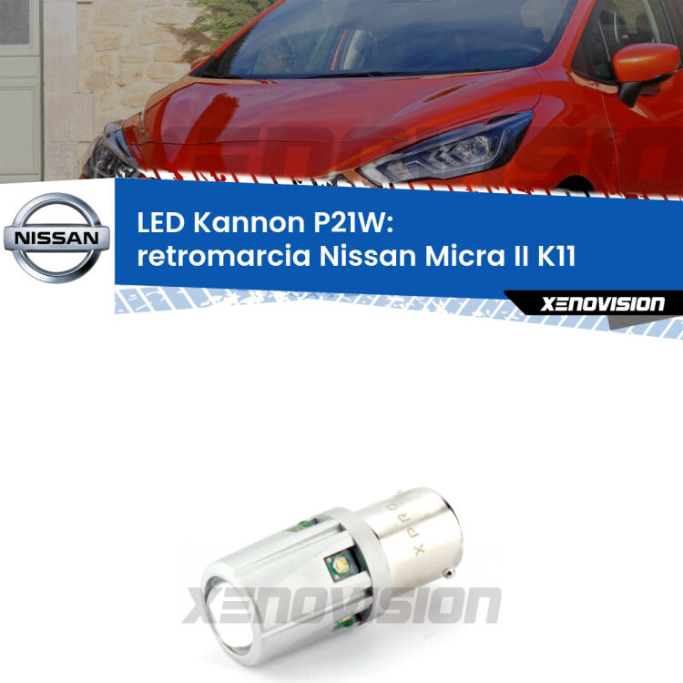 <strong>LED per Retromarcia Nissan Micra II K11 1992 - 2003.</strong>Lampadina P21W con una poderosa illuminazione frontale rafforzata da 5 potenti chip laterali.