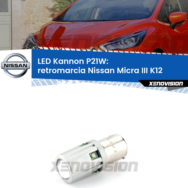 <strong>LED per Retromarcia Nissan Micra III K12 2002 - 2010.</strong>Lampadina P21W con una poderosa illuminazione frontale rafforzata da 5 potenti chip laterali.
