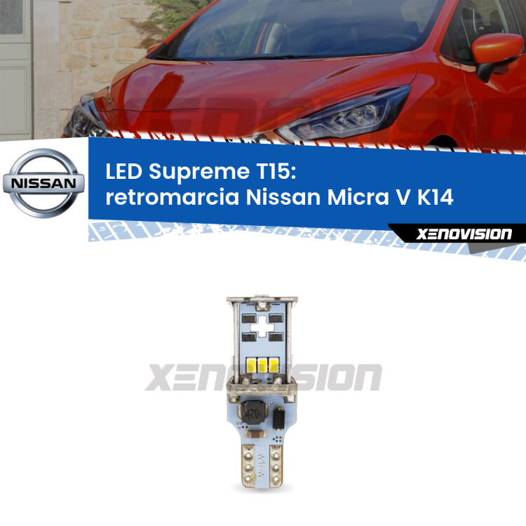 <strong>LED retromarcia per Nissan Micra V</strong> K14 2016 in poi. 15 Chip CREE 3535, sviluppa un'incredibile potenza. Qualità Massima. Oltre 6W reali di pura potenza.