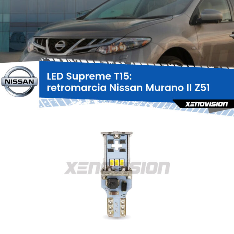 <strong>LED retromarcia per Nissan Murano II</strong> Z51 2007 - 2014. 15 Chip CREE 3535, sviluppa un'incredibile potenza. Qualità Massima. Oltre 6W reali di pura potenza.
