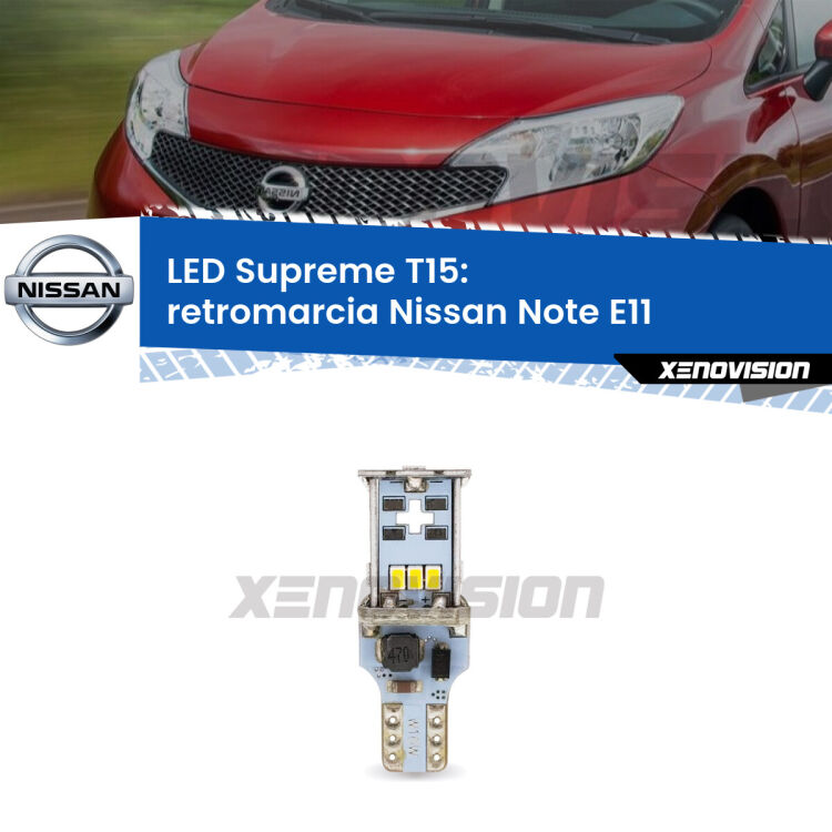 <strong>LED retromarcia per Nissan Note</strong> E11 2006 - 2013. 15 Chip CREE 3535, sviluppa un'incredibile potenza. Qualità Massima. Oltre 6W reali di pura potenza.
