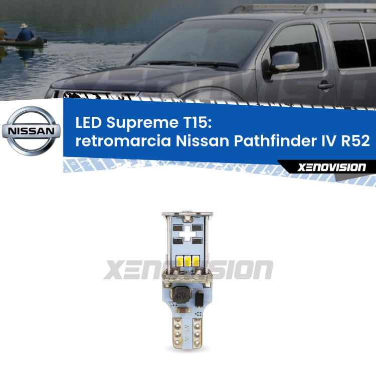 <strong>LED retromarcia per Nissan Pathfinder IV</strong> R52 2012 in poi. 15 Chip CREE 3535, sviluppa un'incredibile potenza. Qualità Massima. Oltre 6W reali di pura potenza.