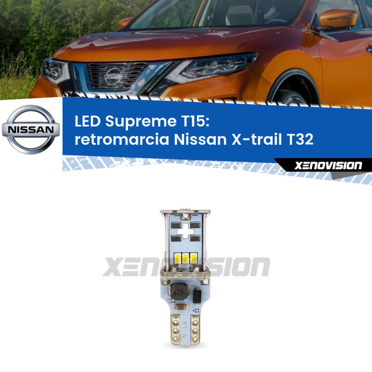 <strong>LED retromarcia per Nissan X-trail</strong> T32 2013 in poi. 15 Chip CREE 3535, sviluppa un'incredibile potenza. Qualità Massima. Oltre 6W reali di pura potenza.