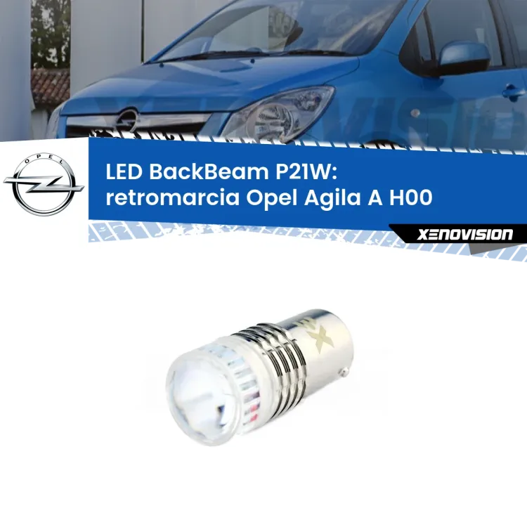 0 Retromarcia LED Opel Agila A H00 2000 - 2007: P21W BackBeam <strong>Retromarcia LED per Opel Agila A</strong> H00 2000 - 2007. Lampada <strong>P21W</strong> canbus. Illumina a giorno con questo straordinario cannone LED a luminosità estrema.