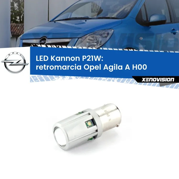0 Retromarcia LED Opel Agila A H00 2000 - 2007: P21W Kannon <strong>LED per Retromarcia Opel Agila A H00 2000 - 2007.</strong>Lampadina P21W con una poderosa illuminazione frontale rafforzata da 5 potenti chip laterali.
