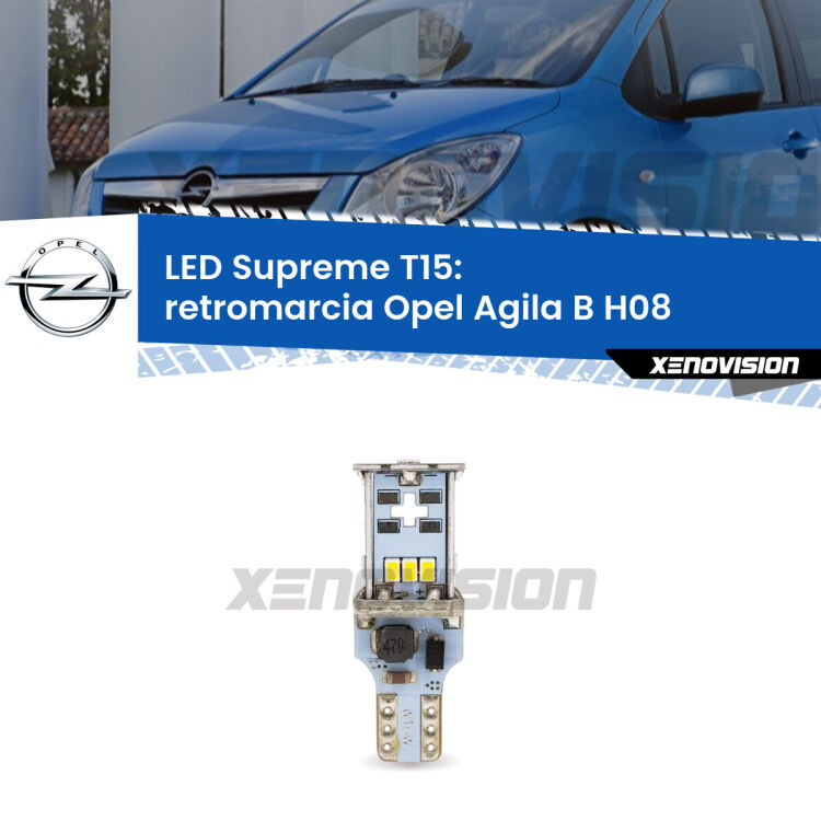<strong>LED retromarcia per Opel Agila B</strong> H08 2008 - 2014. 15 Chip CREE 3535, sviluppa un'incredibile potenza. Qualità Massima. Oltre 6W reali di pura potenza.