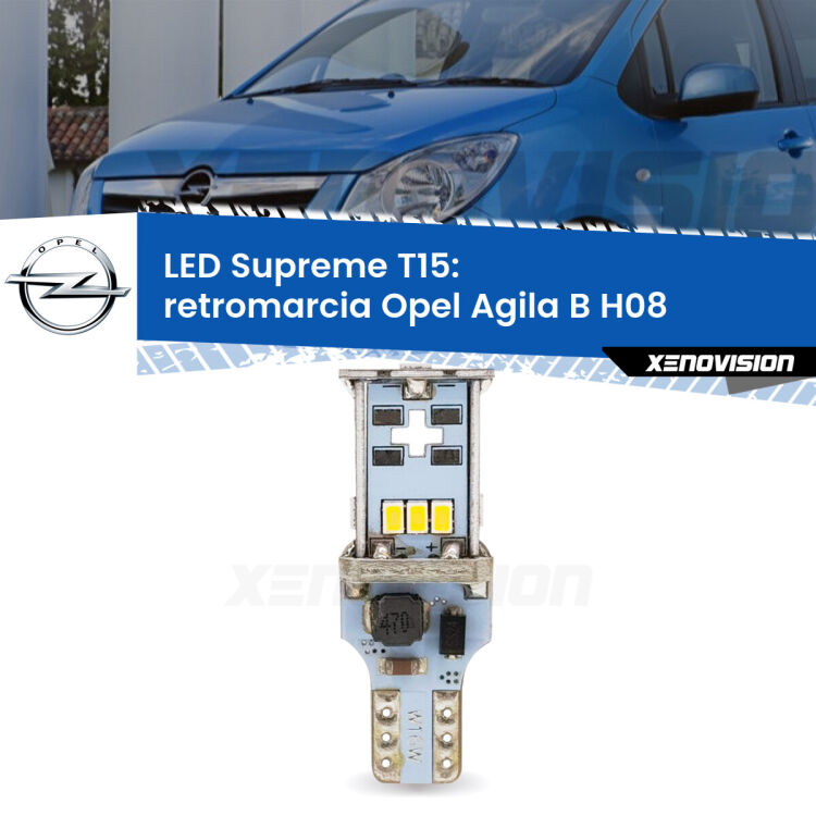 0 Retromarcia LED Opel Agila B H08 2008 - 2014: T15 Supreme <strong>LED retromarcia per Opel Agila B</strong> H08 2008 - 2014. 15 Chip CREE 3535, sviluppa un'incredibile potenza. Qualità Massima. Oltre 6W reali di pura potenza.