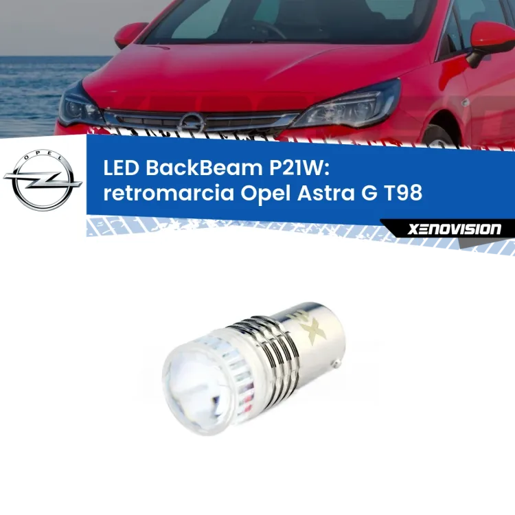 0 Retromarcia LED Opel Astra G T98 2001 - 2005: P21W BackBeam <strong>Retromarcia LED per Opel Astra G</strong> T98 2001 - 2005. Lampada <strong>P21W</strong> canbus. Illumina a giorno con questo straordinario cannone LED a luminosità estrema.