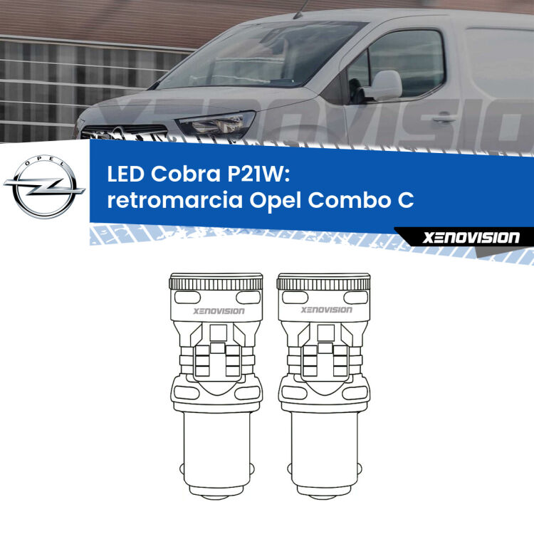 0 Retromarcia LED Opel Combo C  2001 - 2011: P21W Cobra <strong>Retromarcia LED no-spie per Opel Combo C</strong>  2001 - 2011. Coppia lampade <strong>P21W</strong> modello Cobra super-canbus, raffreddate a ventola.