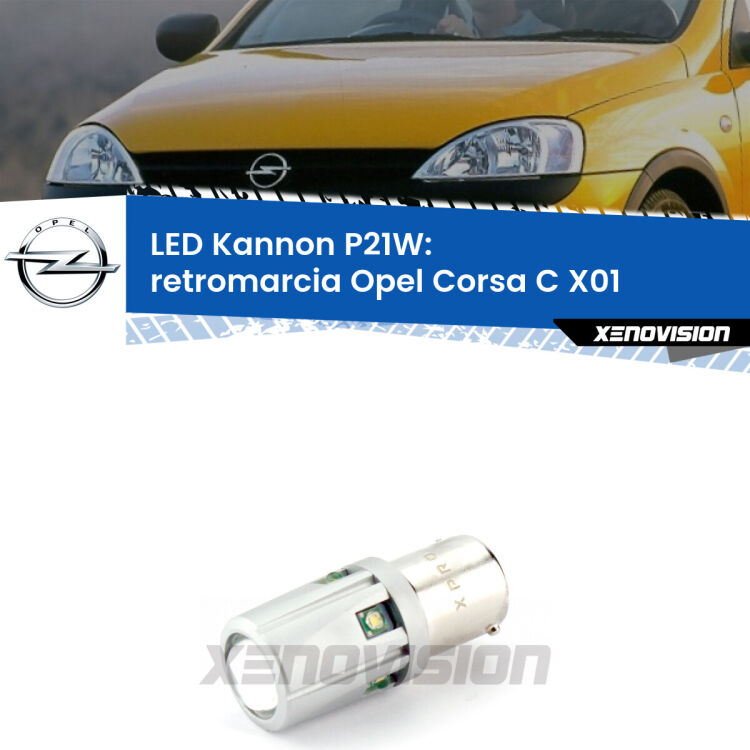 <strong>LED per Retromarcia Opel Corsa C X01 2000 - 2006.</strong>Lampadina P21W con una poderosa illuminazione frontale rafforzata da 5 potenti chip laterali.