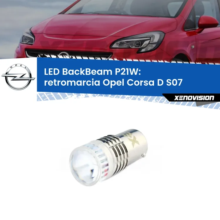 0 Retromarcia LED Opel Corsa D S07 3 porte: P21W BackBeam <strong>Retromarcia LED per Opel Corsa D</strong> S07 3 porte. Lampada <strong>P21W</strong> canbus. Illumina a giorno con questo straordinario cannone LED a luminosità estrema.