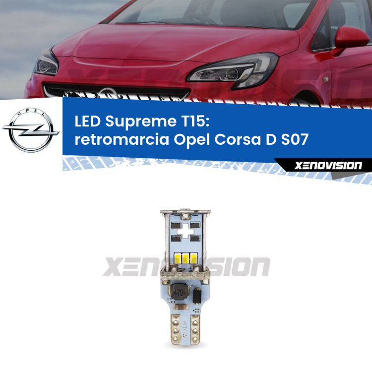 <strong>LED retromarcia per Opel Corsa D</strong> S07 5 porte. 15 Chip CREE 3535, sviluppa un'incredibile potenza. Qualità Massima. Oltre 6W reali di pura potenza.