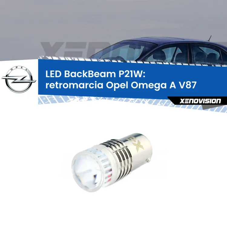 0 Retromarcia LED Opel Omega A V87 1986 - 1994: P21W BackBeam <strong>Retromarcia LED per Opel Omega A</strong> V87 1986 - 1994. Lampada <strong>P21W</strong> canbus. Illumina a giorno con questo straordinario cannone LED a luminosità estrema.